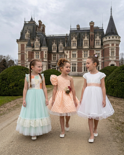 kids atelier tulleen White Satin Ribbon Dress