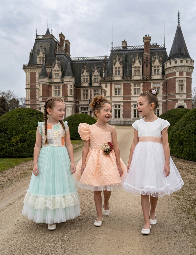 kids atelier tulleen White Satin Ribbon Dress