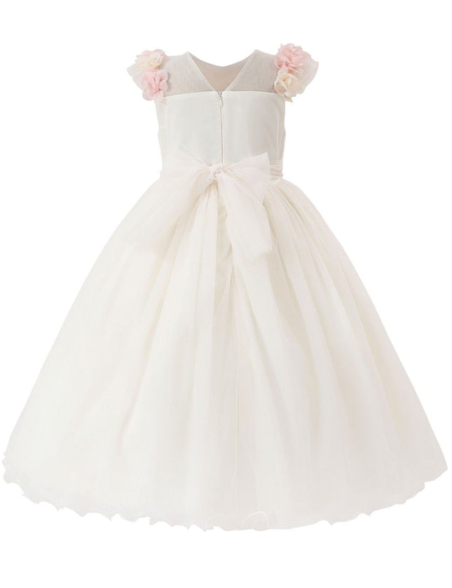 kids atelier tulleen White Dress with Pink Petal Trim