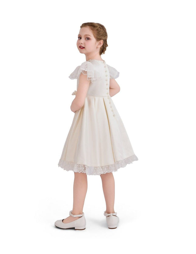 kids atelier tulleen Ivory Lace-Trim Puff Sleeve Dress