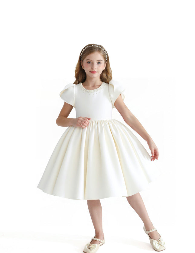 kids atelier tulleen Ivory Pearl-Accented Occasion Dress