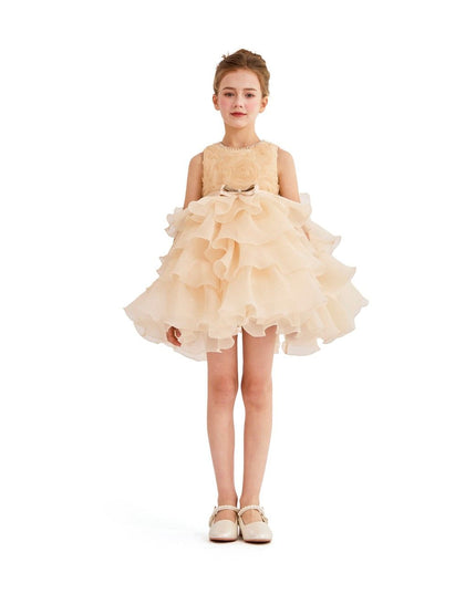 kids atelier tulleen Cream Floral Ruffle Occasion Dress