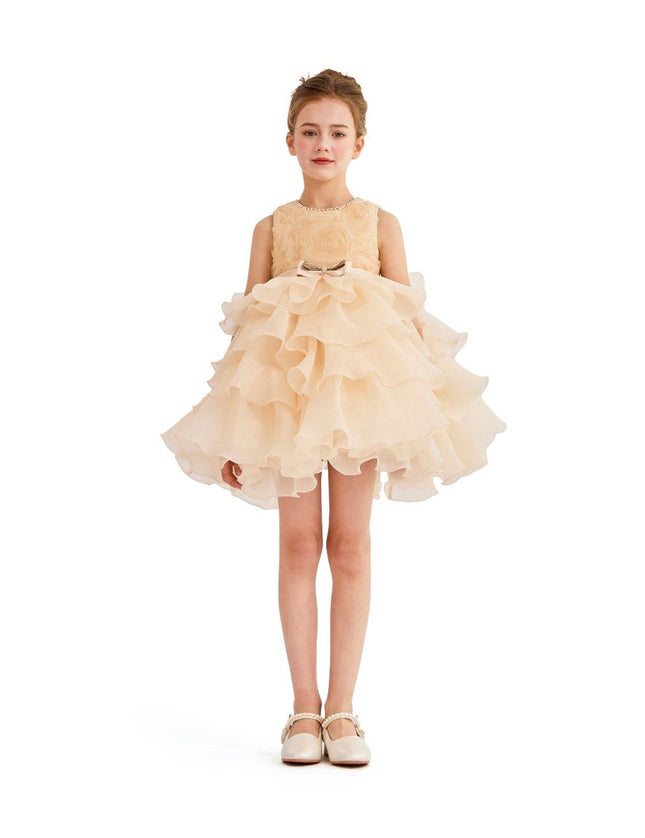 kids atelier tulleen Cream Floral Ruffle Occasion Dress