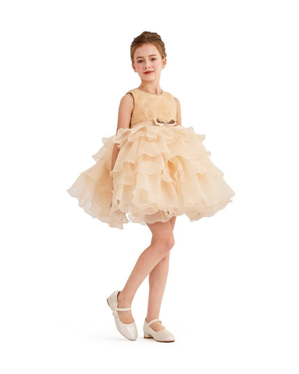 kids atelier tulleen Cream Floral Ruffle Occasion Dress