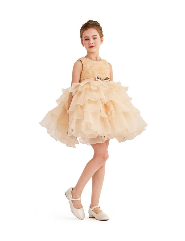 kids atelier tulleen Cream Floral Ruffle Occasion Dress