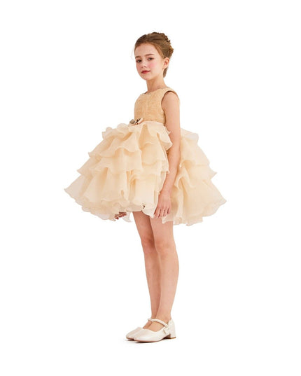 kids atelier tulleen Cream Floral Ruffle Occasion Dress