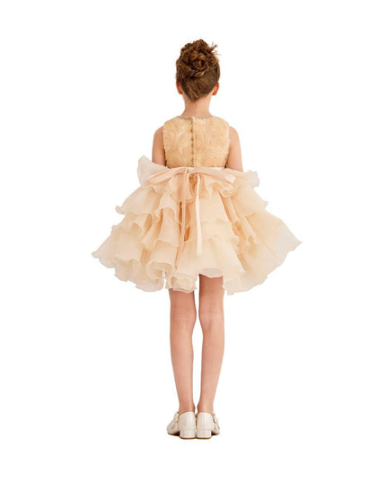 kids atelier tulleen Cream Floral Ruffle Occasion Dress