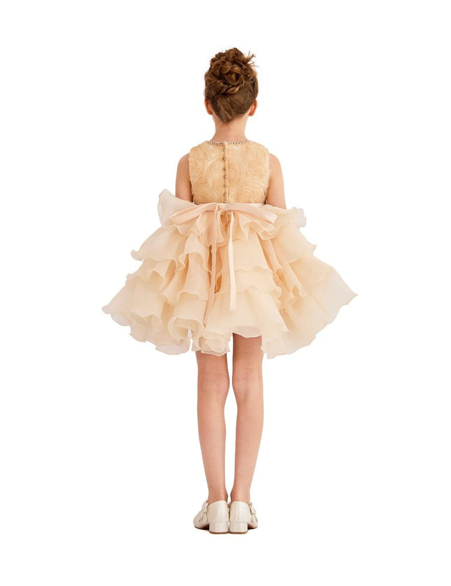 kids atelier tulleen Cream Floral Ruffle Occasion Dress