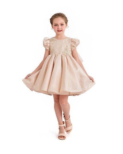 kids atelier tulleen Champagne Satin Bow Occasion Dress