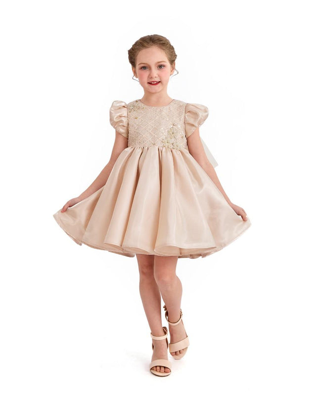 kids atelier tulleen Champagne Satin Bow Occasion Dress
