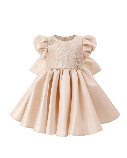 kids atelier tulleen Champagne Satin Bow Occasion Dress