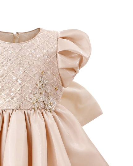 kids atelier tulleen Champagne Satin Bow Occasion Dress