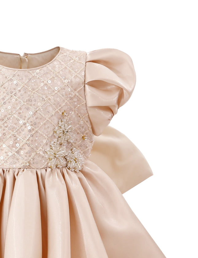 kids atelier tulleen Champagne Satin Bow Occasion Dress