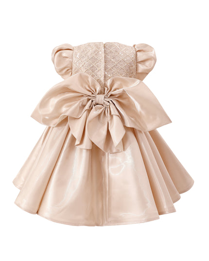 kids atelier tulleen Champagne Satin Bow Occasion Dress