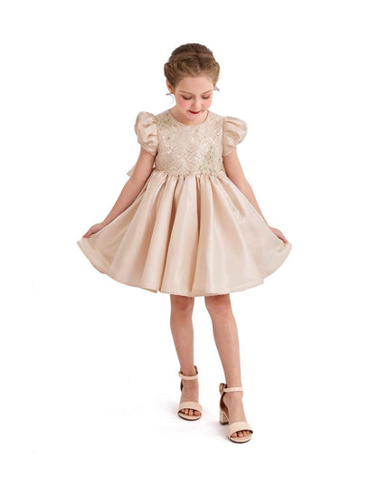 kids atelier tulleen Champagne Satin Bow Occasion Dress