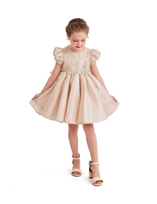 kids atelier tulleen Champagne Satin Bow Occasion Dress