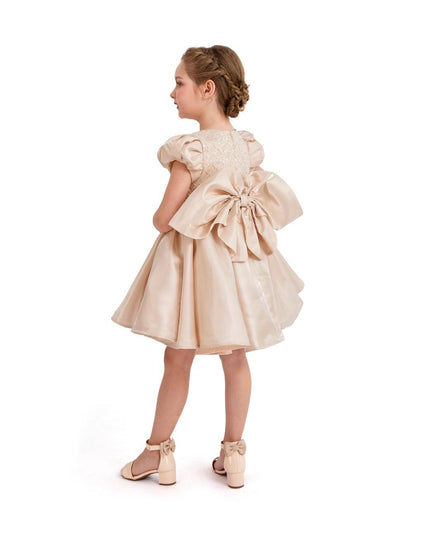 kids atelier tulleen Champagne Satin Bow Occasion Dress