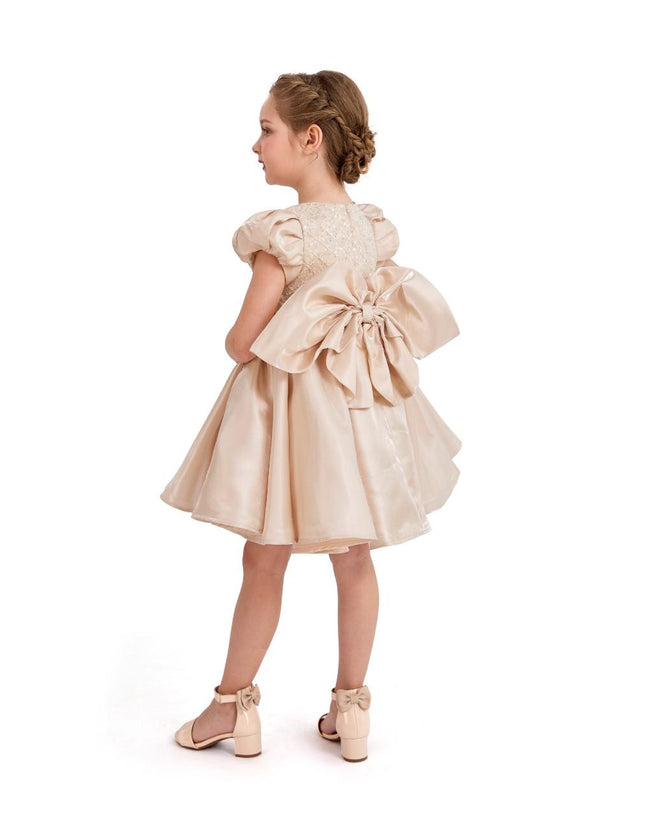 kids atelier tulleen Champagne Satin Bow Occasion Dress