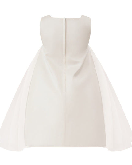 kids atelier tulleen White Satin Dress with Floral Accents