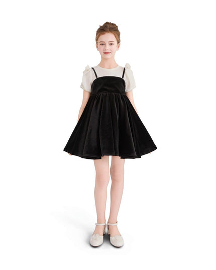 kids atelier tulleen Black & White Velvet Bow Dress