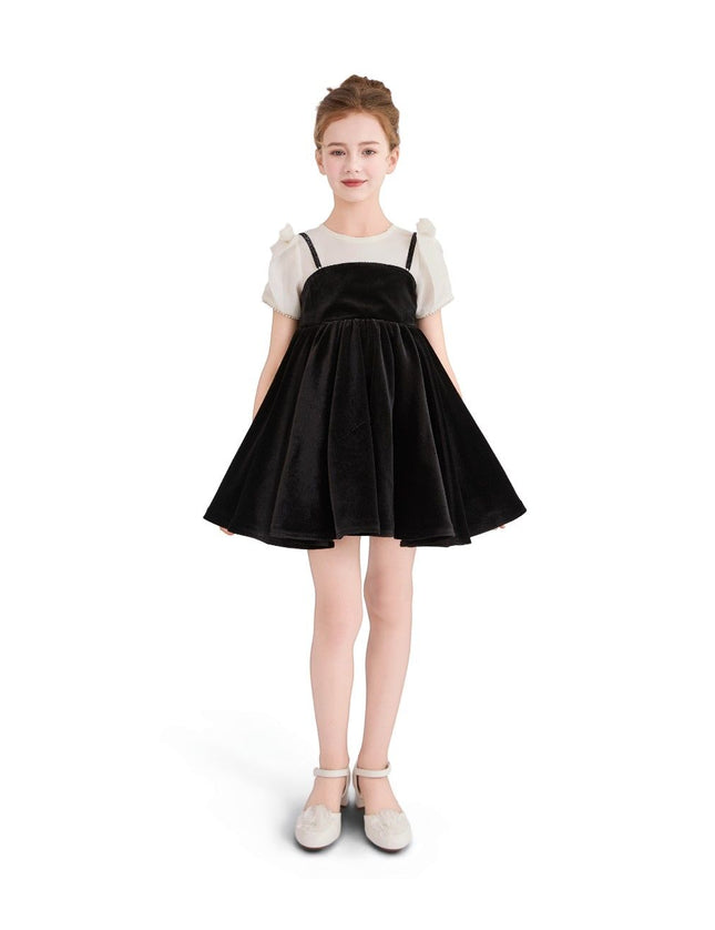 kids atelier tulleen Black & White Velvet Bow Dress