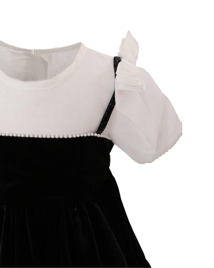 kids atelier tulleen Black & White Velvet Bow Dress