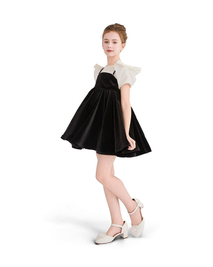 kids atelier tulleen Black & White Velvet Bow Dress