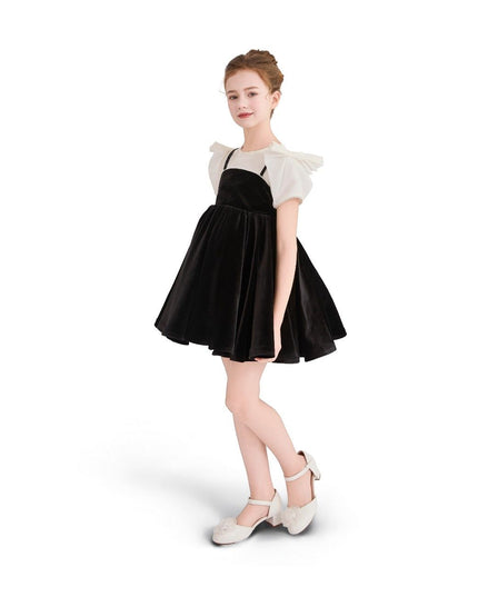 kids atelier tulleen Black & White Velvet Bow Dress