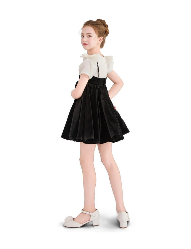 kids atelier tulleen Black & White Velvet Bow Dress