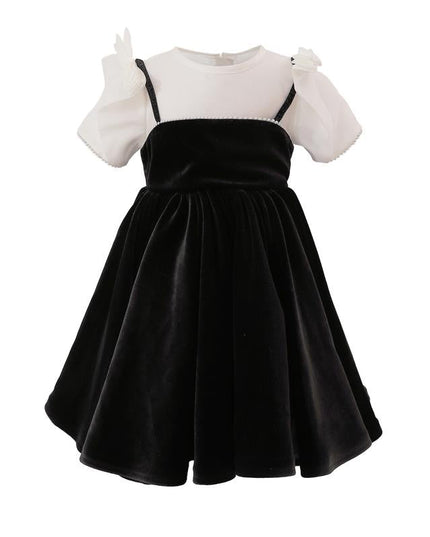 kids atelier tulleen Black & White Velvet Bow Dress