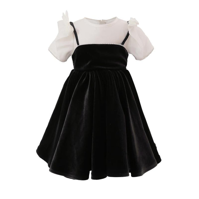 kids atelier tulleen Black & White Velvet Bow Dress