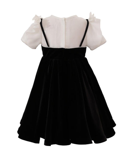 kids atelier tulleen Black & White Velvet Bow Dress
