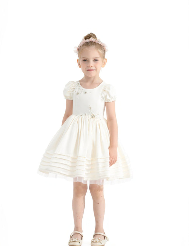 kids atelier tulleen Ivory Embroidered Pleated Dress