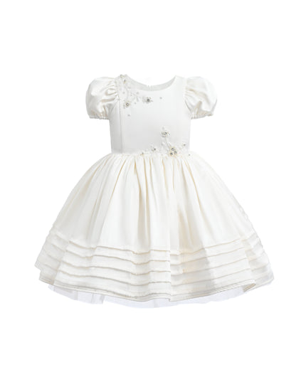 kids atelier tulleen Ivory Embroidered Pleated Dress