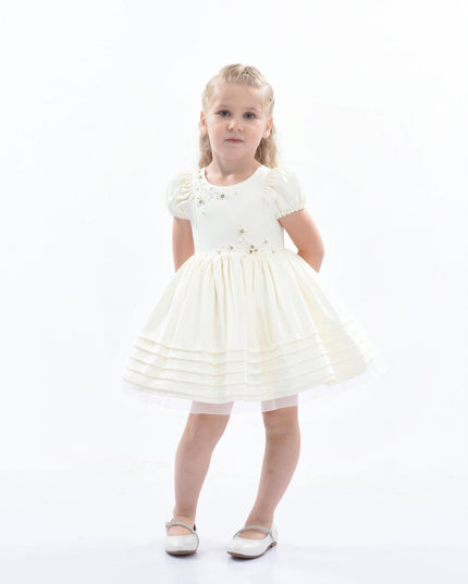 kids atelier tulleen Ivory Embroidered Pleated Dress