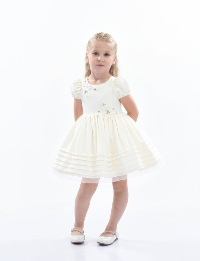 kids atelier tulleen Ivory Embroidered Pleated Dress