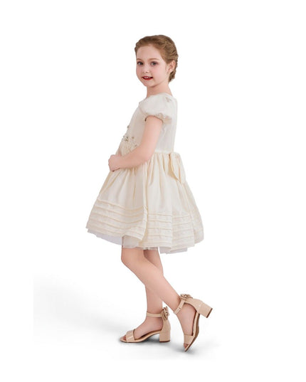 kids atelier tulleen Ivory Floral-Embroidered Pleated Dress