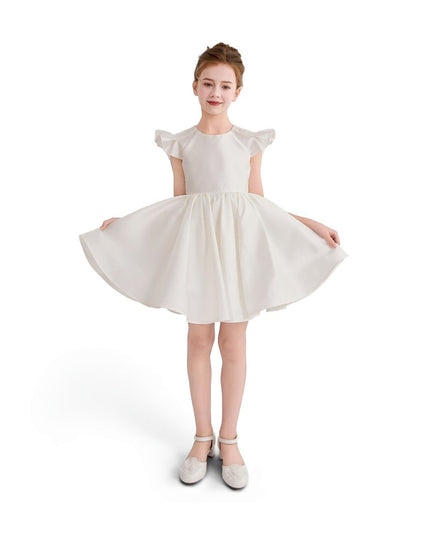 kids atelier tulleen White Satin Flutter-Sleeve Dress