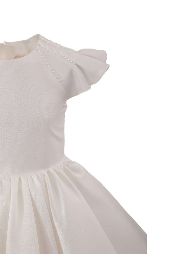 kids atelier tulleen White Satin Flutter-Sleeve Dress