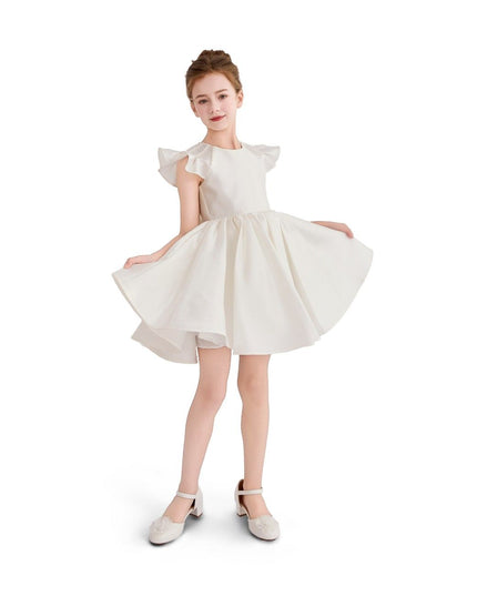 kids atelier tulleen White Satin Flutter-Sleeve Dress