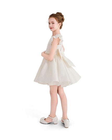 kids atelier tulleen White Satin Flutter-Sleeve Dress