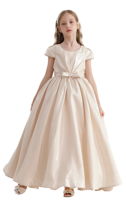 kidsatelier-tulleen-Champagne-Bow-Long-Brea-Dress