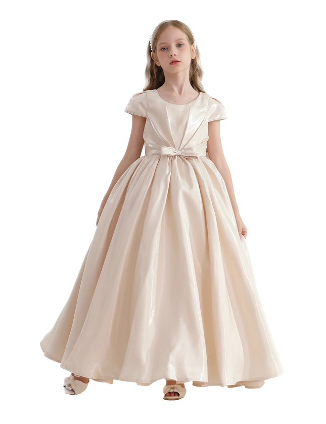 kidsatelier-tulleen-Champagne-Bow-Long-Brea-Dress