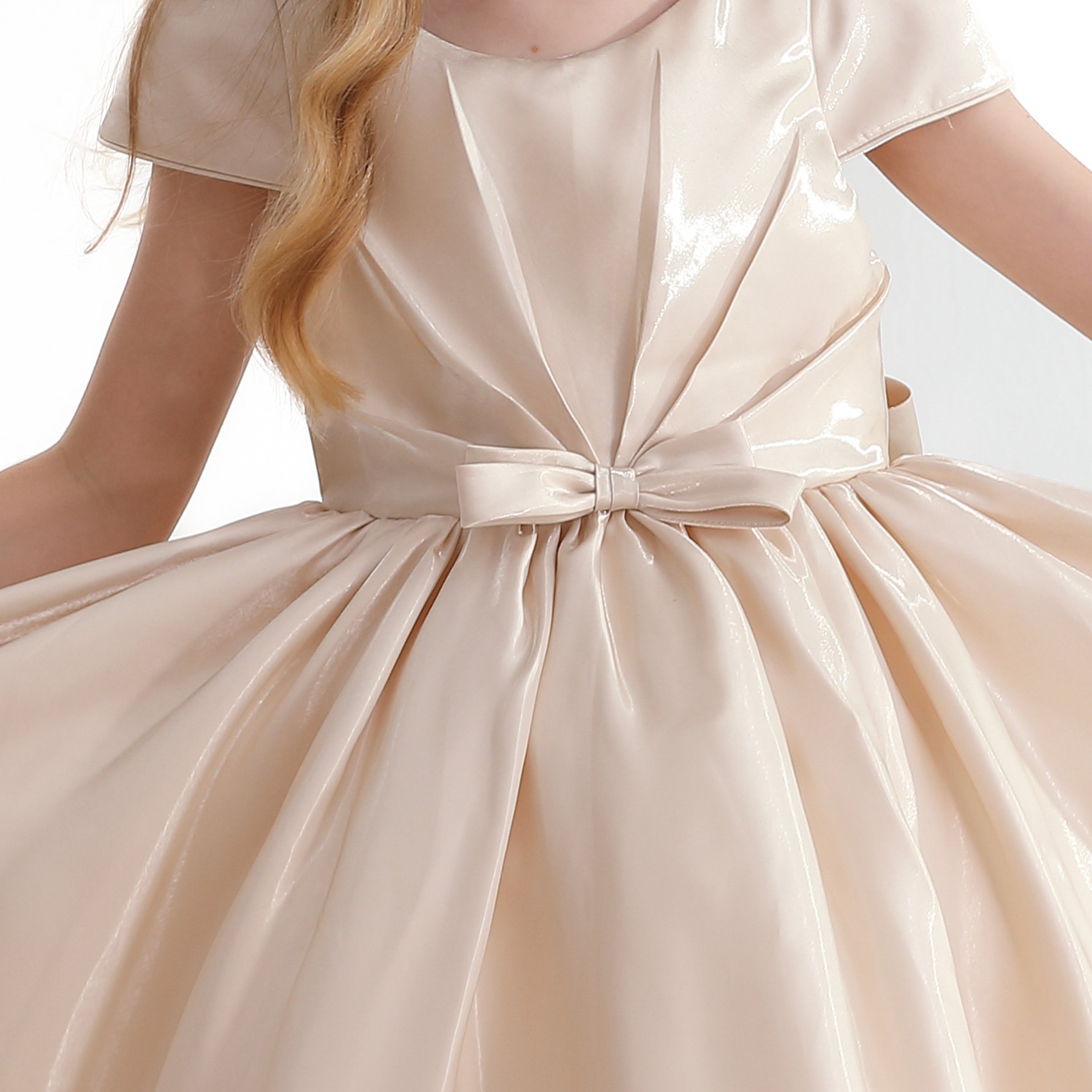 champagne dress with bow Champagne Coast Trailing Bow Back Satin Bridesmaid Dress
