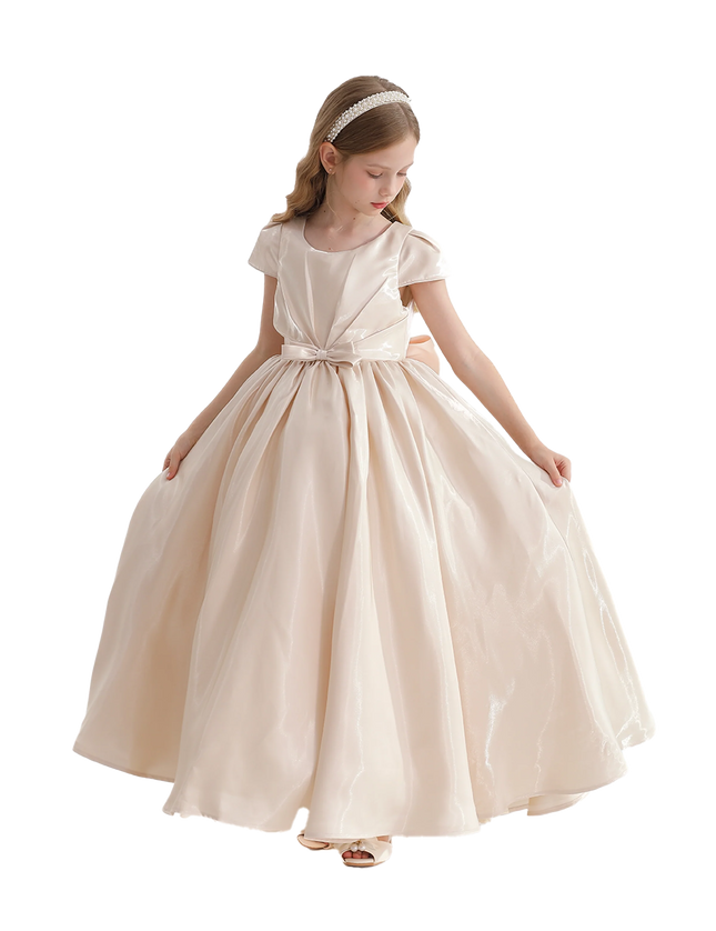 kidsatelier-tulleen-Champagne-Bow-Long-Brea-Dress