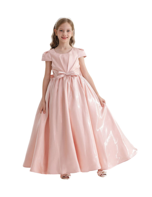 kidsatelier-tulleen-THG2351-Pink-bow-long-brea-dress