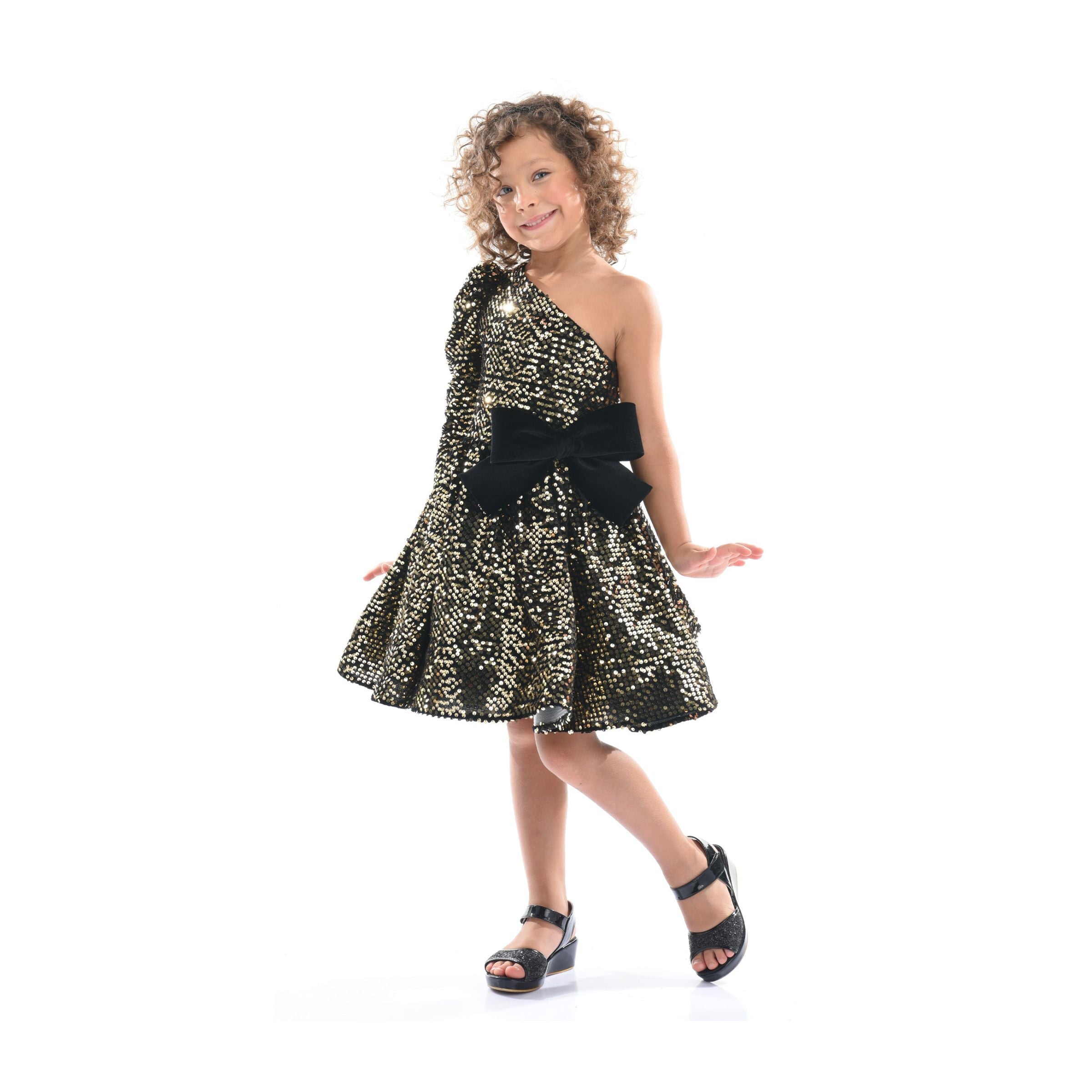Black Gold Sequin Bow Zoria Dress - Tulleen.com Black Gold Sequin Bow Zoria Dress - Tulleen.com