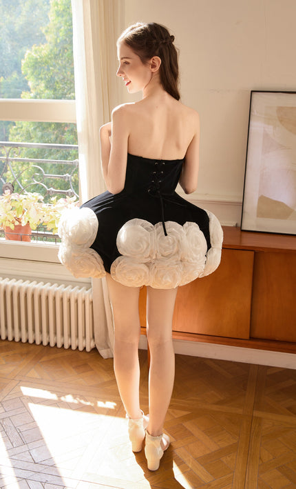 tulleen Black Almendra Floral Strapless Dress