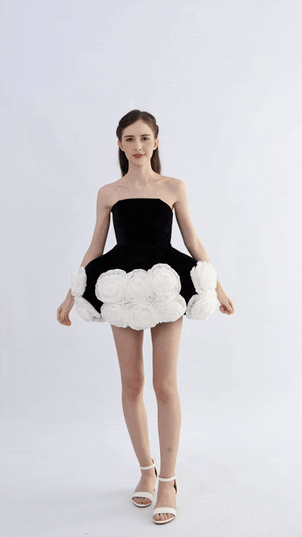 tulleen Black Almendra Floral Strapless Dress