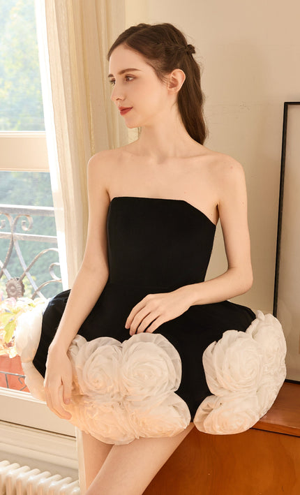 tulleen Black Almendra Floral Strapless Dress